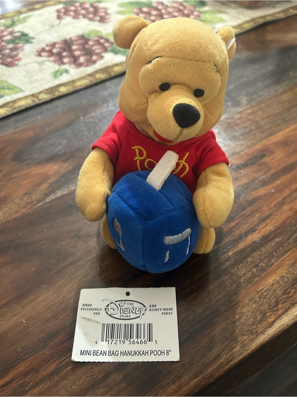Disney Pooh Plush - Yellow with Red Shirt and Blue Dreidel